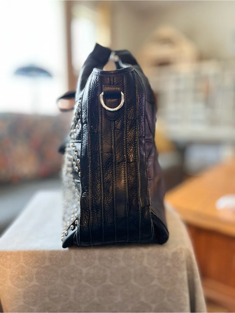 NWT Amerileather Spirit Silver Studded Shoulder/Crossbody Bag in Black Leather - Picture 5 of 12